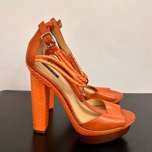 Rachel Zoe Parton Platform T-Strap Snake Heels